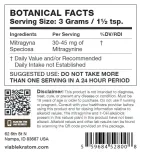 Kratom Botanical Facts panel for 3g Powder